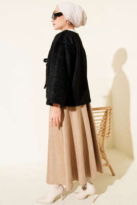 Önü Bağcıklı Sakallı Kısa Kimono Siyah - Dış Giyim&Mont