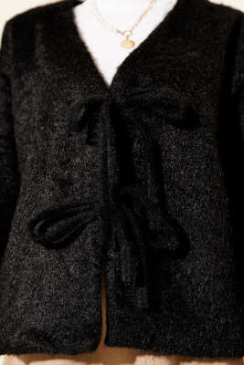 Önü Bağcıklı Sakallı Kısa Kimono Siyah - Dış Giyim&Mont