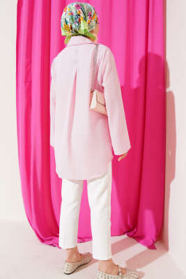 Önü Bağlama Detaylı Keten Kimono Pembe - 300-500 TL Ürünler
