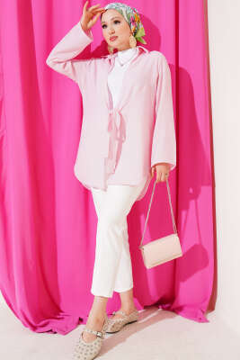 Önü Bağlama Detaylı Keten Kimono Pembe - 300-500 TL Ürünler