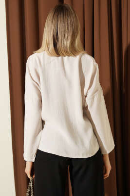 Önü Bağlama Detaylı Modal Gömlek Bej - Kadın Giyim Modelleri