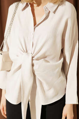 Önü Bağlama Detaylı Modal Gömlek Bej - Kadın Giyim Modelleri