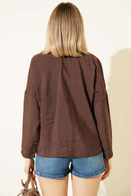 Önü Bağlama Detaylı Modal Gömlek Kahve - Kadın Giyim Modelleri