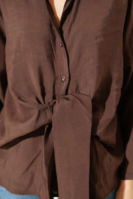 Önü Bağlama Detaylı Modal Gömlek Kahve - Kadın Giyim Modelleri