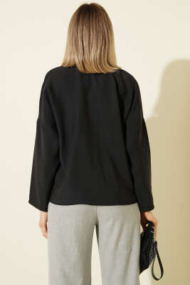 Önü Bağlama Detaylı Modal Gömlek Siyah - Kadın Giyim Modelleri