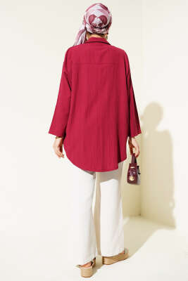 Önü Bağlamalı Ağaç Kabuğu Kimono Bordo - Dış Giyim&Mont