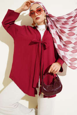 Önü Bağlamalı Ağaç Kabuğu Kimono Bordo 