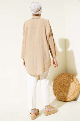Önü Bağlamalı Ağaç Kabuğu Kimono Latte - 300-500 TL Ürünler