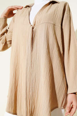 Önü Bağlamalı Ağaç Kabuğu Kimono Latte - 300-500 TL Ürünler