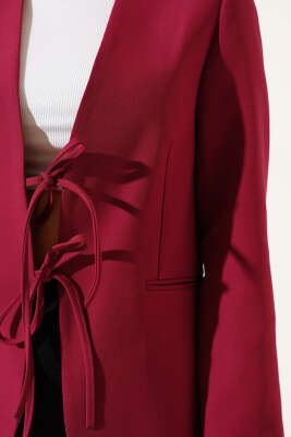 Önü Bağlamalı Astarlı Ceket Bordo - Kadın Giyim Modelleri