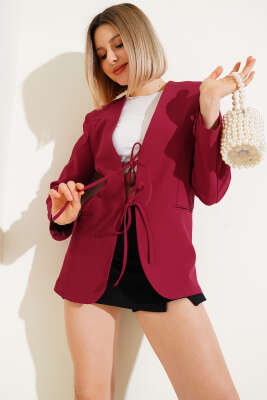 Önü Bağlamalı Astarlı Ceket Bordo - Kadın Giyim Modelleri