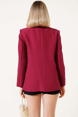 Önü Bağlamalı Astarlı Ceket Bordo - Kadın Giyim Modelleri