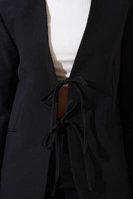 Önü Bağlamalı Astarlı Ceket Siyah - Kadın Giyim Modelleri