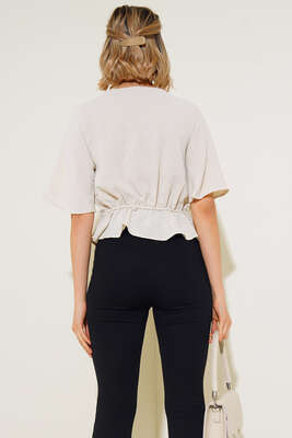 Önü Bağlamalı Bluz Bej - Kadın Giyim Modelleri