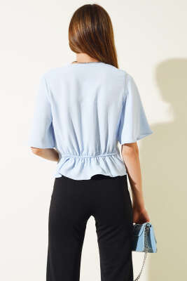 Önü Bağlamalı Bluz Buz Mavisi - Kadın Giyim Modelleri