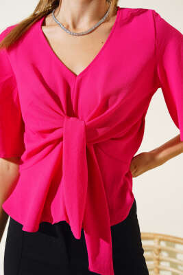 Önü Bağlamalı Bluz Fuşya - Kadın Giyim Modelleri