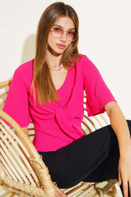 Önü Bağlamalı Bluz Fuşya - Kadın Giyim Modelleri