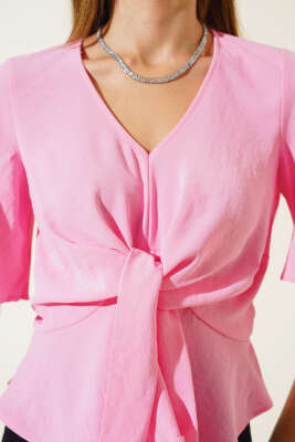 Önü Bağlamalı Bluz Pembe - Kadın Giyim Modelleri