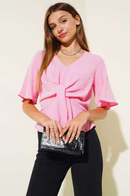 Önü Bağlamalı Bluz Pembe - Kadın Giyim Modelleri