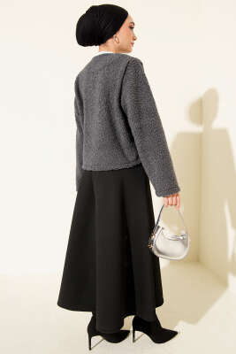 Önü Bağlamalı Buklet Kısa Kimono Füme - Dış Giyim&Mont