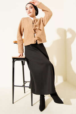 Önü Bağlamalı Buklet Kısa Kimono Latte - Dış Giyim&Mont