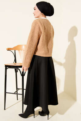 Önü Bağlamalı Buklet Kısa Kimono Latte - Dış Giyim&Mont