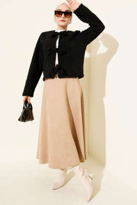 Önü Bağlamalı Buklet Kısa Kimono Siyah - Dış Giyim&Mont