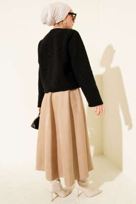 Önü Bağlamalı Buklet Kısa Kimono Siyah - Dış Giyim&Mont