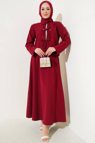 Önü Bağlamalı Ceketli Etekli Takım Bordo - İkili Takım