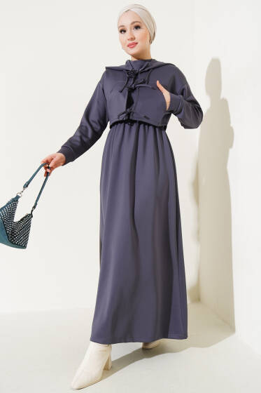 Önü Bağlamalı Ceketli Scuba İkili Takım Füme - İkili Takım