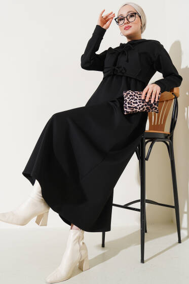 Önü Bağlamalı Ceketli Scuba İkili Takım Siyah - İkili Takım