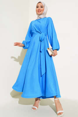 Önü Bağlamalı Elbise Mavi - Tesettür Elbise