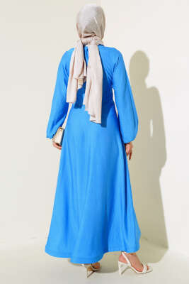 Önü Bağlamalı Elbise Mavi - Tesettür Elbise
