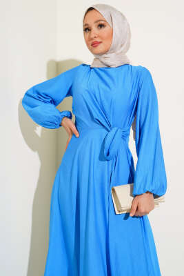 Önü Bağlamalı Elbise Mavi - Tesettür Elbise