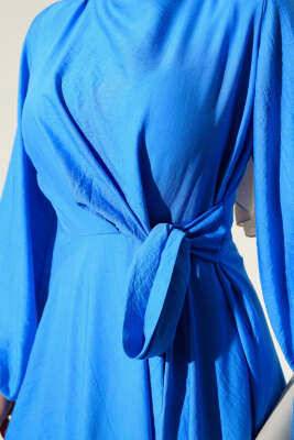 Önü Bağlamalı Elbise Mavi - Tesettür Elbise