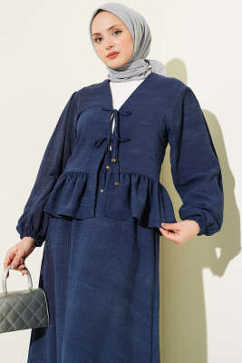Önü Bağlamalı Fırfırlı Etekli İkili Takım Lacivert - İkili Takım