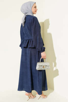 Önü Bağlamalı Fırfırlı Etekli İkili Takım Lacivert - İkili Takım