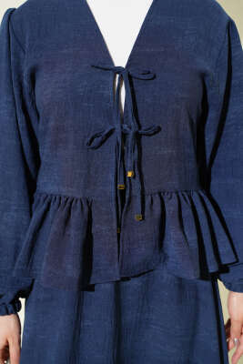 Önü Bağlamalı Fırfırlı Etekli İkili Takım Lacivert - İkili Takım