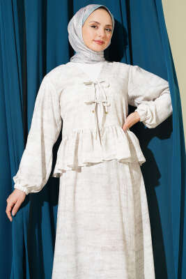 Önü Bağlamalı Fırfırlı Etekli İkili Takım Taş - İkili Takım