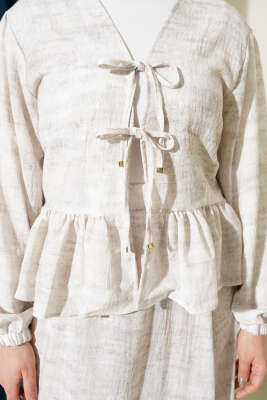 Önü Bağlamalı Fırfırlı Etekli İkili Takım Taş - İkili Takım