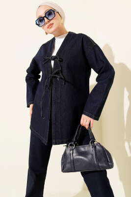 Önü Bağlamalı İkili Takım Kot Buz Mavi - İkili Takım