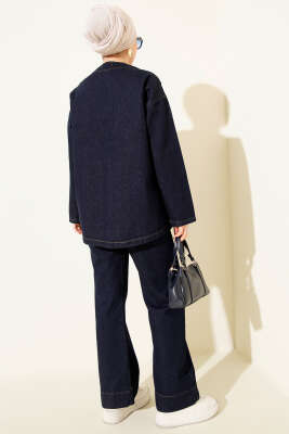 Önü Bağlamalı İkili Takım Kot Buz Mavi - İkili Takım