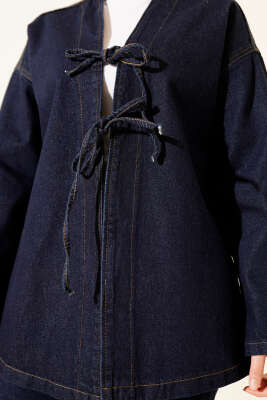 Önü Bağlamalı İkili Takım Kot Buz Mavi - İkili Takım