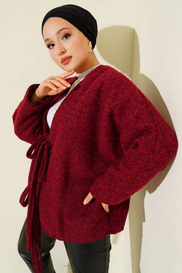 Önü Bağlamalı Kaşe Kimono Bordo - Dış Giyim&Mont