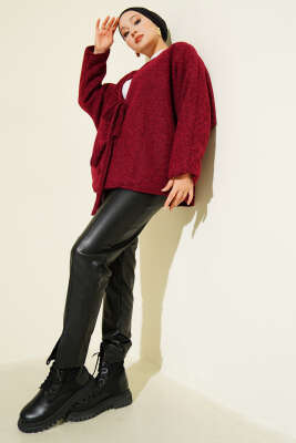 Önü Bağlamalı Kaşe Kimono Bordo - Dış Giyim&Mont