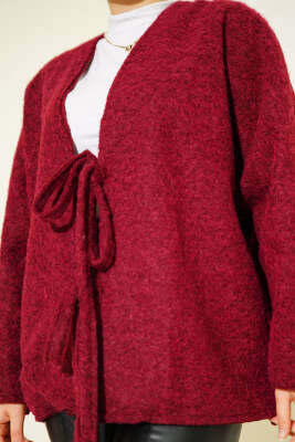 Önü Bağlamalı Kaşe Kimono Bordo - Dış Giyim&Mont
