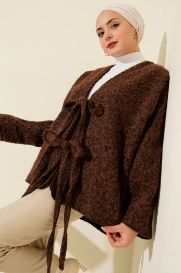 Önü Bağlamalı Kaşe Kimono Kahve - Dış Giyim&Mont