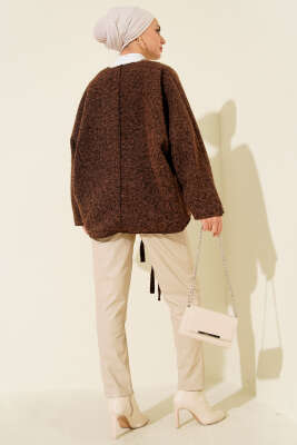 Önü Bağlamalı Kaşe Kimono Kahve - Dış Giyim&Mont