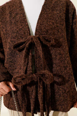 Önü Bağlamalı Kaşe Kimono Kahve - Dış Giyim&Mont