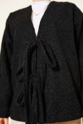 	 Önü Bağlamalı Kaşe Kimono Siyah - Hırka
